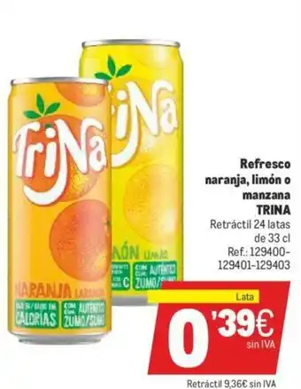 Makro Trina Refresco naranja, limón o manzana 33cl oferta