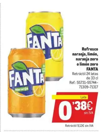 Makro Fanta Refresco naranja, limón, naranja zero o limón zero 33cl oferta