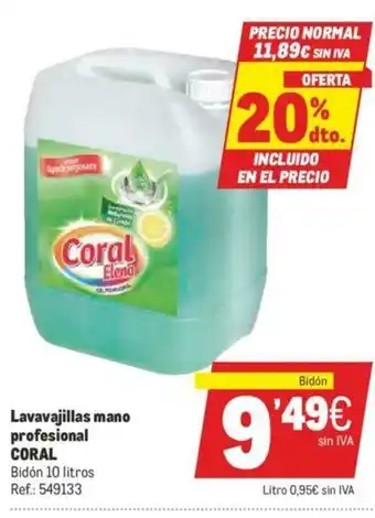 Makro Coral Lavavajillas mano profesional 10litros oferta