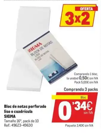 Makro Sigma Bloc de notas perforado liso o cuadricula oferta