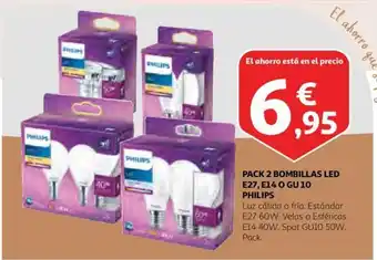 Alcampo Philips Pack 2 Bombillas Led E27, E14 O GU 10 oferta