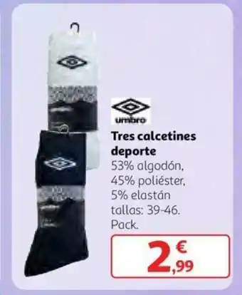Alcampo Tres calcetines deporte 53% algodón, 45% poliéster, 5% elastán tallas: 39-46 Pack oferta
