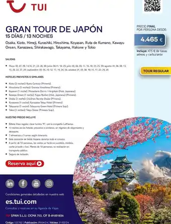 Tui Travel PLC Viajes a japón oferta