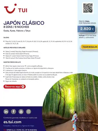 Tui Travel PLC Viajes a japón oferta