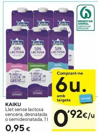 Caprabo Leche sin lactosa kaiku oferta