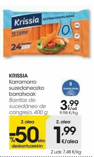 Eroski Barritas de sucedáneo de cangrejo krissia 400 g oferta