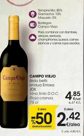 Eroski Campo viejo vino tinto d.o.c. rioja crianza, 75 cl oferta