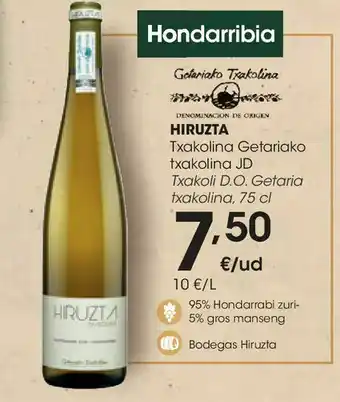 Eroski Hiruzta txakoli d.o. getaria txakolina, 75 cl oferta