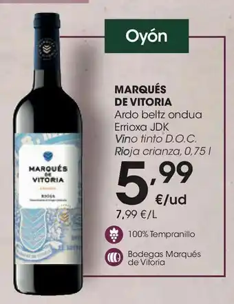 Eroski Marqués de vitoria vino tinto d.o.c. rioja crianza, 0,75 l oferta