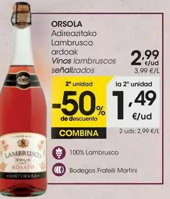 Eroski Orsola vinos lambruscos señalizados oferta