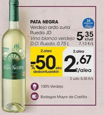 Eroski Pata negra vino blanco verdejo d.o. rueda, 0,75 l oferta