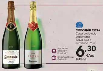 Eroski Codorníu extra cava brut o semiseco, 75 cl oferta