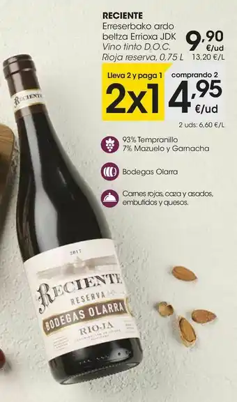 Eroski Reciente vino tinto d.o.c. rioja reserva, 0,75 l oferta