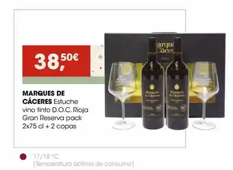 Eroski Marques de cáceres estuche vino tinto d.o.c. rioja gran reserva pack + 2 copas oferta