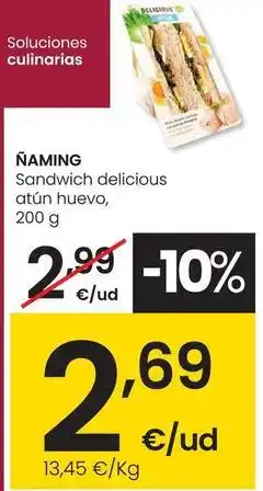 Eroski Ñaming - sandwich delicious atun huevo oferta