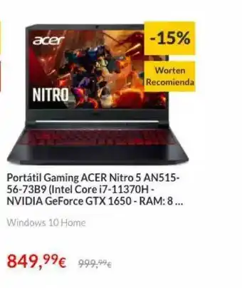Worten Portátil Gaming Acer Nitro 5 An515-56-73b9 oferta