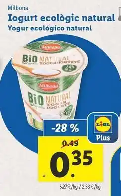 Lidl Milbona - yogur ecológico natural oferta