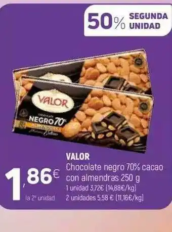 Coviran Valor Chocolate Negro 70% Cacao Con Almendras 250g oferta