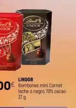 Coviran Lindor Bombones Mini Cornet Leche O Negro 70% Cacao 37g oferta