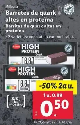 Lidl Milbona - barritas de quark altas en proteína oferta