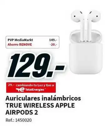MediaMarkt Auriculares Inalámbricos True Wireless Apple Airpods 2 oferta