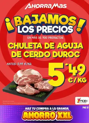 AhorraMas Chuletas de aguja de cerdo duroc oferta