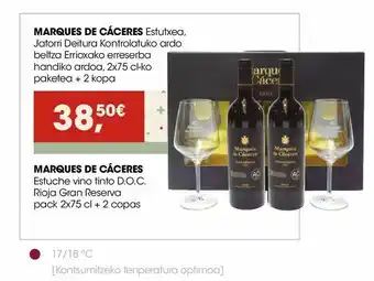 Eroski Marques de cáceres estuche vino tinto d.o.c. rioja gran reserva + 2 copas oferta