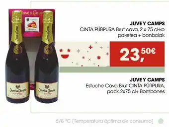 Eroski Juve y camps estuche cava brut cinta púrpura + bombones oferta