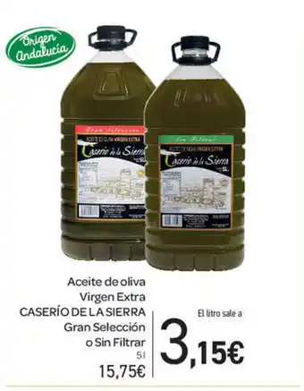 Carrefour Caserío De La Sierra Aceite de oliva Virgen Extra Gran Selección o Sin Filtrar 5L oferta