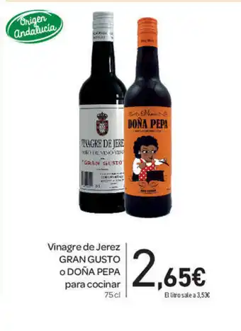 Carrefour Gran Gusto Vinagre de Jerez o Doña Pepa para cocinar 75cl oferta