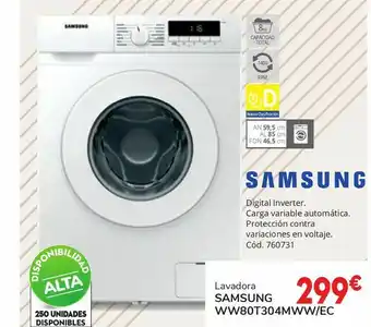 Conforama Lavadora samsung ww80t304mww-/ec oferta