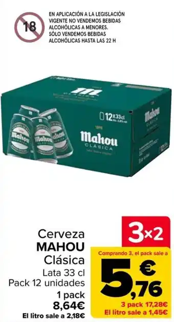 Carrefour Cerveza MAHOU Clásica Lata 33 cl oferta