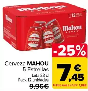 Carrefour Cerveza MAHOU 5 Estrellas oferta
