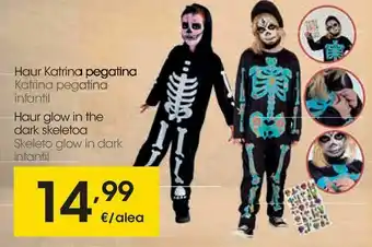 Eroski Katrina pegatina infantil, skeleto glow in dark infantil oferta