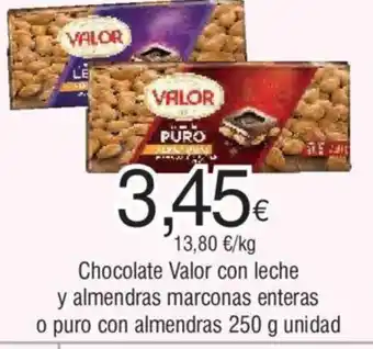 FROIZ Chocolate Valor con leche y almendras marconas enteras o puro con almendras 250 g unidad oferta