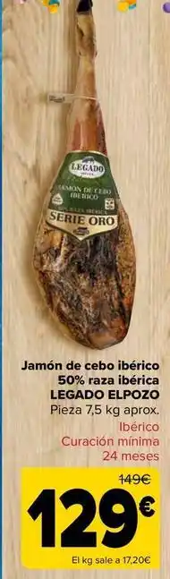 Carrefour Legado elpozo - jamón de cebo ibérico 50% raza ibérica oferta