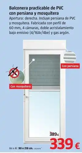 Bauhaus Balconera practicable de pvc con persiana y mosquitera oferta