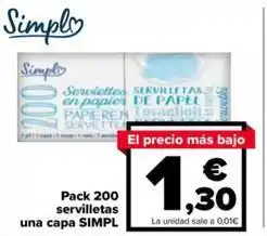 Carrefour Simpl - pack 200 servilletas una capa oferta