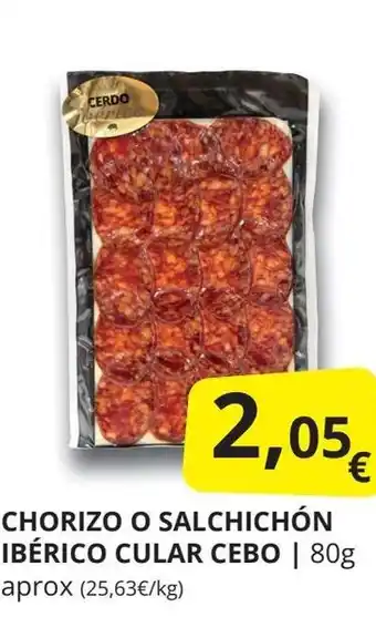 Supermercados MAS CHORIZO O SALCHICHÓN IBÉRICO CULAR CEBO oferta