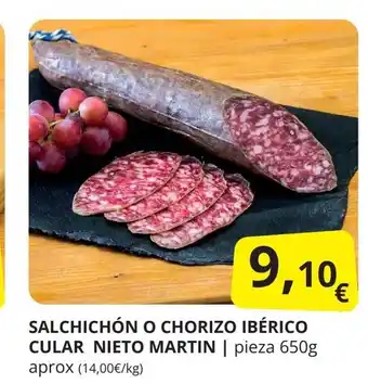 Supermercados MAS SALCHICHÓN O CHORIZO IBÉRICO CULAR NIETO MARTIN oferta