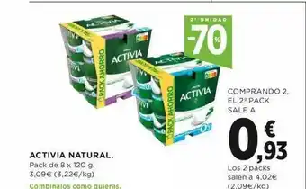 Hipercor 2a Unidad -70% Activia Natural 120g oferta