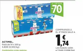 Hipercor 2a Unidad -70% Actimel 14x 100g oferta