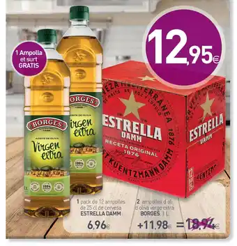 Condis 1 Pack De 12 Ampolles De Cervesa Estrella Damm 2 Ampolles D'oli D'oliva Verge Extra Borges oferta