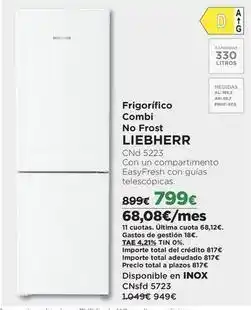 El Corte Inglés Liebherr - frigorífico combi no frost oferta