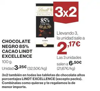 Supercor CHOCOLATE NEGRO 85% CACAO LINDT EXCELLENCE oferta