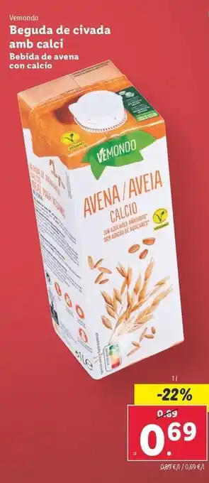 Lidl Vemondo - bebida de avena con calcio oferta