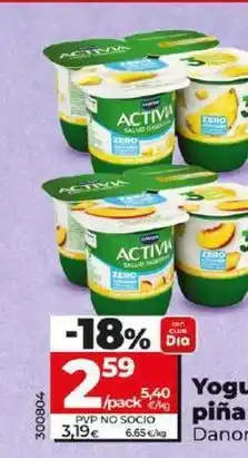 Dia Danone - yogur activia 0% de pina / de melocoton oferta