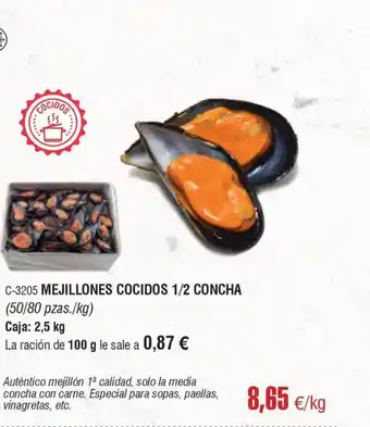 Abordo MEJILLONES COCIDOS 1/2 CONCHA (50/80 pzas./kg) oferta