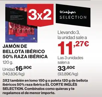 Hipercor JAMÓN DE BELLOTA IBÉRICO 50% RAZA IBÉRICA oferta