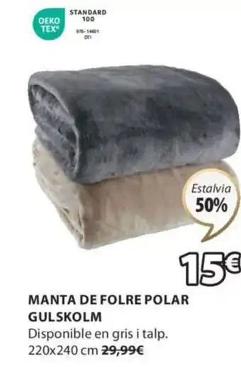 JYSK MANTA DE FOLRE POLAR GULSKOLM oferta